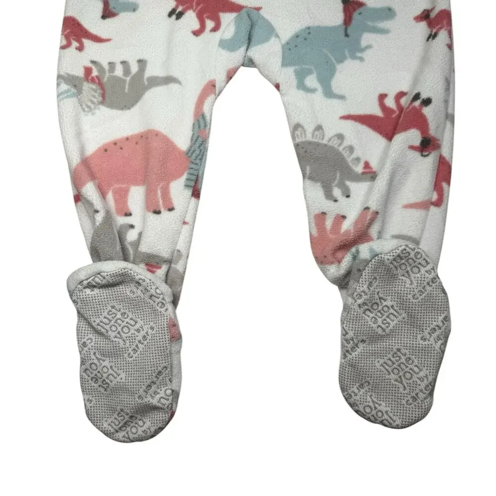 Carters Footie Sleeper PJs Girls Hearts Dinosaurs White Pink 12 Months